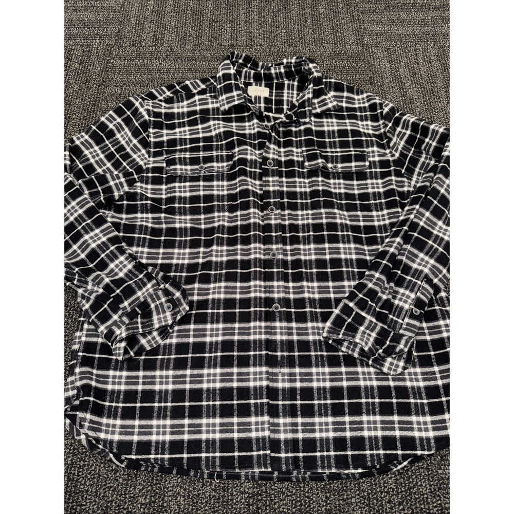 Jachs Plaid Button Down Flannel Black and White Long Sleeve Shirt Large